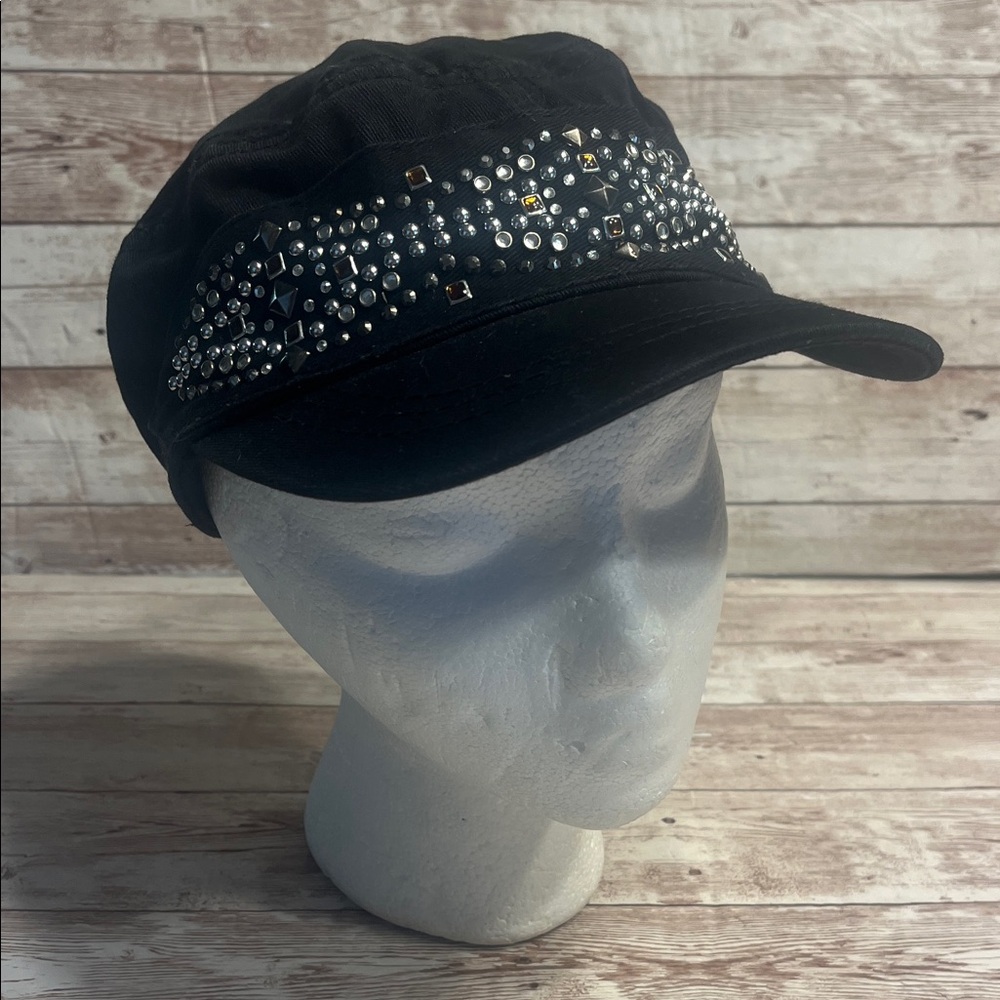 Angela & William Black Cap with Rhinestones